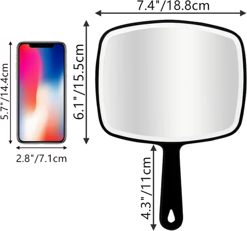 Miniatura 2 de Hair Stylist Black Handheld Mirror with Handle for Multi Purpose Use - Lightweight & Thick Frame : Use for Multi-Purpose : 3CT Negro