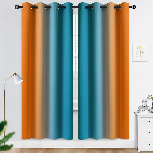 Miniatura 164 de COSVIYA Cortinas 100% Opacas Azul Degradado con Lazos Ajustables para Cocina Aislamiento Térmico Oscurecimiento de Habitación Cenefa con Bolsillo