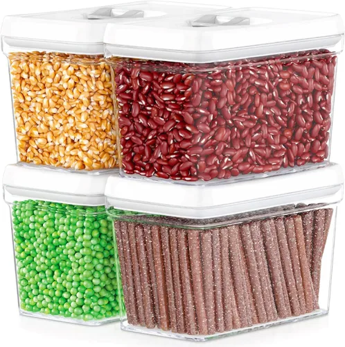 DWËLLZA KITCHEN Recipientes herméticos de almacenamiento de alimentos con tapas blancas de 2 litros, 4 piezas de plástico transparente para 04 - 2