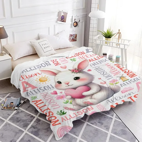 Miniatura 7 de Manta de conejo personalizada para niños y niñas, manta de bebé ultra suave, regalo personalizado, decoración de manta con nombre, 30 x 40 pulgadas