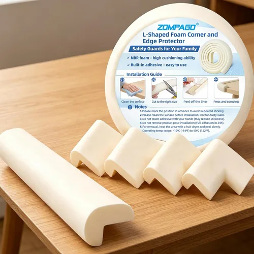 Miniatura 9 de ZOMPAGO Rollo protector de bordes de bebé (6.56 pies) y 8 protectores de esquina, protectores de esquina de espuma blanca para muebles, esquinas