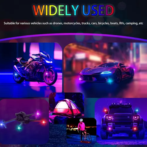 Miniatura 7 de Luces estroboscópicas RGB para aviones con control remoto, luz estroboscópica inalámbrica LED de 8 colores, multimodo, luces de advertencia