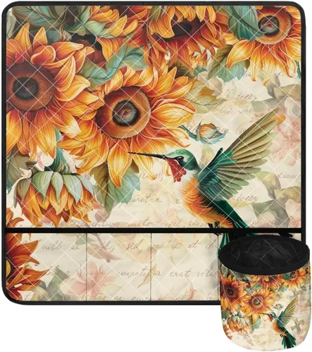 Tapetes para máquina de coser de girasol y colibrí para mesa con bolsillos, para máquinas de coser de Acción de Gracias, alfombrillas para reducir
