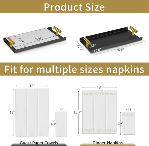 Miniatura 5 de STWWO Servilletero para baño, bandeja para toallas de invitados para baño, servilleteros negros con mango en T dorado, bandeja para toallas de mano