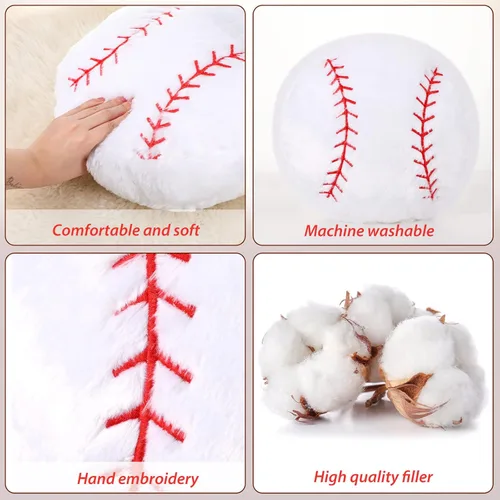 Miniatura 6 de Jetec 2 almohadas de felpa de béisbol de 14 pulgadas, bonita decoración de sala de béisbol, cojín redondo esponjoso para decoración de habitación
