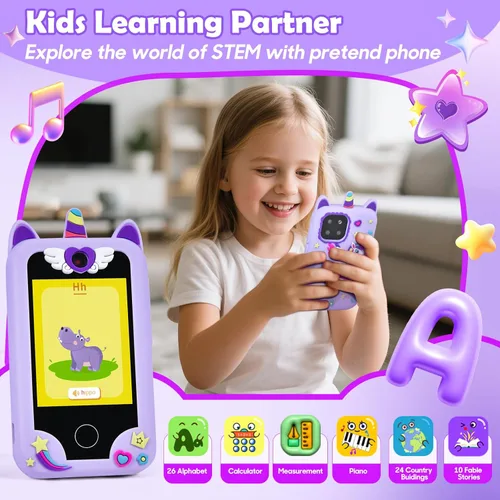 Miniatura 5 de Teléfono inteligente para niños para niñas, teléfono de juguete con cámara para niños de 3, 4, 5, 6, 8 años, regalos de cumpleaños de Navidad