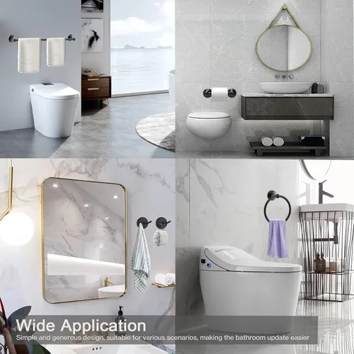 Miniatura 8 de Newfun Juego de accesorios de baño de 8 piezas de 24 pulgadas, color negro mate, incluye toallero de baño ajustable de 24 pulgadas, anillos