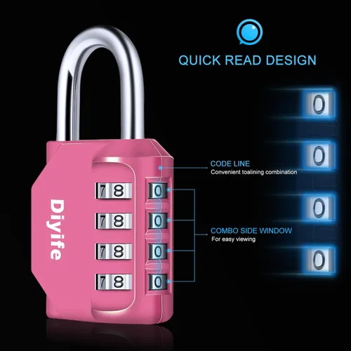 Miniatura 2 de Diyife - Paquete de 2 candados de combinación de 4 dígitos impermeables para exteriores, para casilleros de gimnasio, cajas de herramientas, Rosa