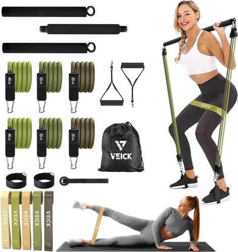 Miniatura 13 de VEICK Pilates Bar Kit with Resistance Bands, Elastic Workout Bands for Men Women, Set of 5 Resistance Loop Bands for Home Fitness Stretching