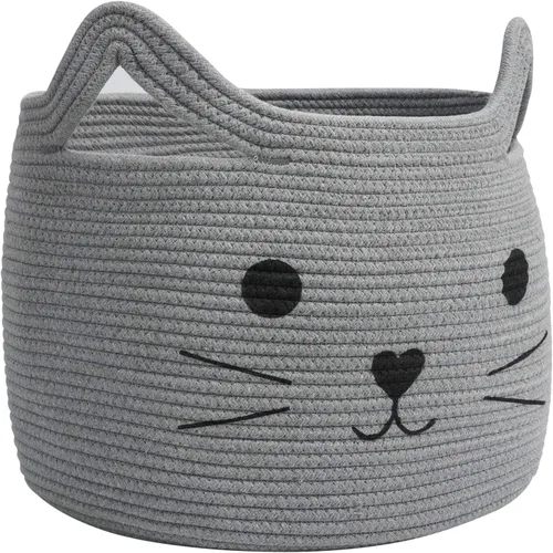 Canasta de almacenamiento tejida con cuerda de algodón, tamaño grande, organizador para cuarto de servicio, juguetes, mantas, ropa, toallas, Gris