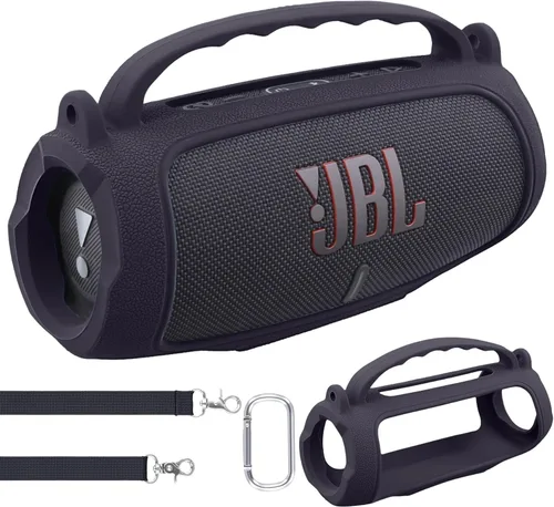 co2CREA Funda de silicona para altavoz Bluetooth portátil impermeable JBL Charge 5, funda suave de viaje portátil con correa para el hombro, funda