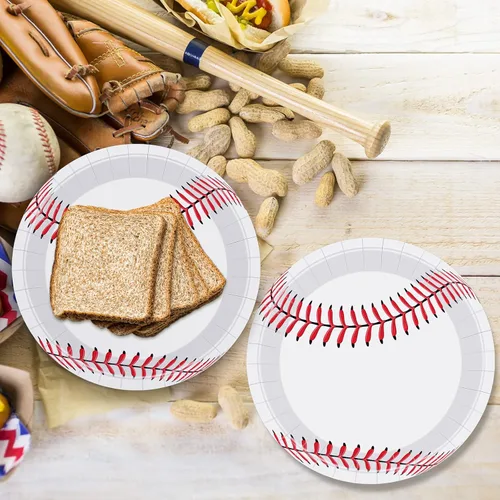 Miniatura 5 de ADXCO Paquete de 48 platos de béisbol de 9 pulgadas y 7 pulgadas, platos redondos de papel de béisbol para decoración de fiestas de cumpleaños