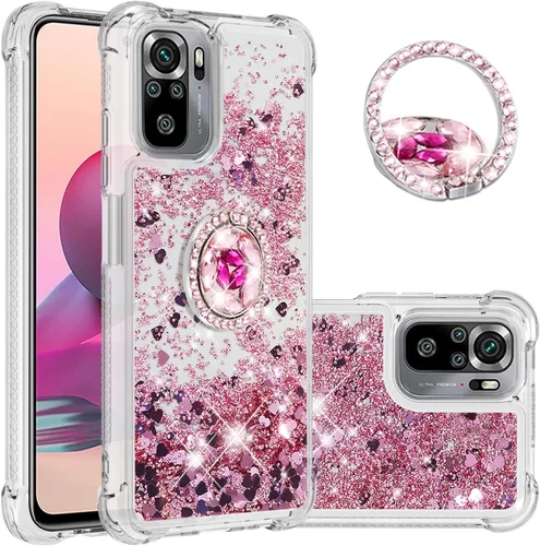 Miniatura 8 de CCSmall Funda para Xiaomi Redmi Note 10 4G (no 5G)/Redmi Note 10S con Creatividad Clear Quicksand Glitter Flotante Flotante Suave w/Stand Bling
