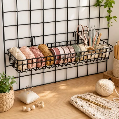 Miniatura 8 de ANZOME Paquete de 4 cestas de pared de rejilla y accesorios de rejilla – Contenedores de almacenamiento colgantes de malla de alambre de metal negro