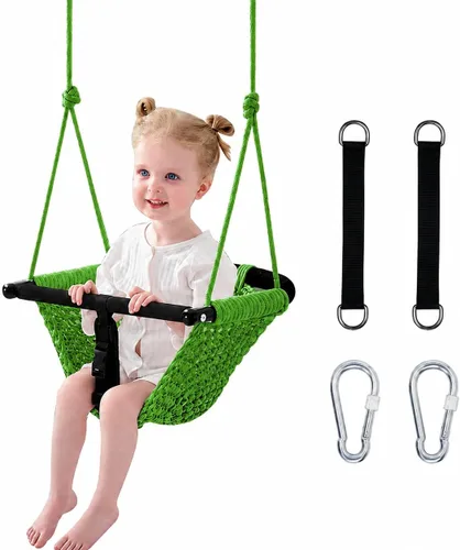 Hi-Na Asientos de columpio para niños, bebé, columpio de red hecho a mano con cuerda ajustable, adecuado para interiores, exteriores, patio trasero,