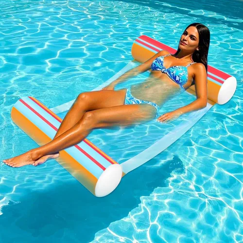 Miniatura 2 de Paquete de 3 flotadores inflables para piscina, hamaca de agua de tamaño adulto, 4 en 1, almohadilla flotante de agua flotante, círculo de natación