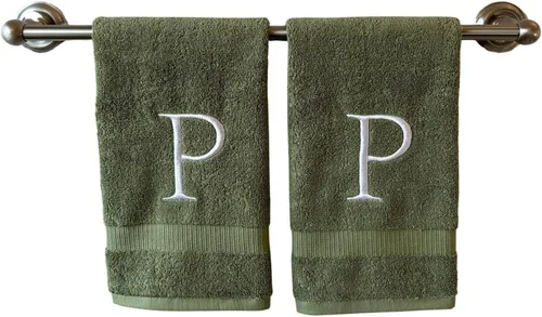 Miniatura 44 de Toalla de mano con inicial beige para baño, toalla bordada decorativa de calidad de hotel de lujo con monograma para tocador, spa, certificado