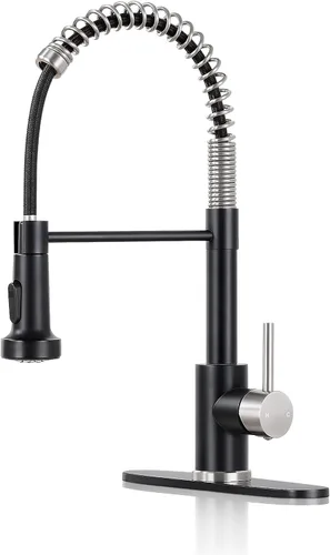 Miniatura 22 de DJS - Grifo de cocina con rociador extraíble, acabado negro mate, ajuste de modo dual, una manija, para 1 o 3 orificios, grifo comercial