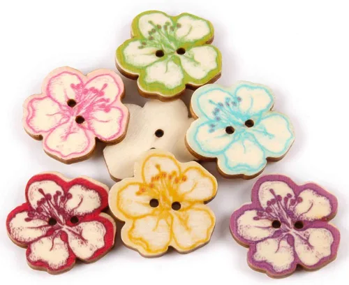 Miniatura 6 de AKOAK 50 Piezas Botones de Madera, Coloridos en Forma de Árbol con 2 Orificios, Botones de Costura Impresos en Madera, Lindos Botones Pintados