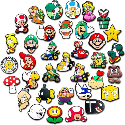35 dijes de dibujos animados para decoración de zapatos zuecos, accesorios de dibujos animados para adultos, Metal no precioso., No es una piedra