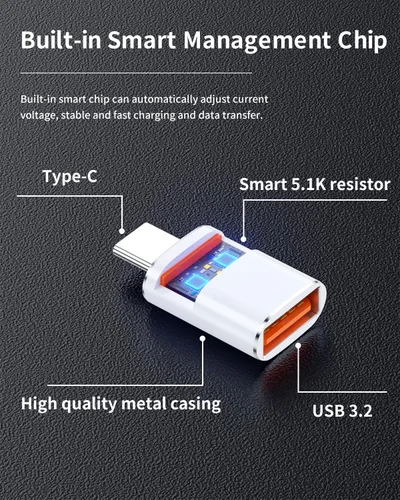 Miniatura 6 de BOMIE Paquete de 2 adaptadores USB C a USB, transferencia de datos de 100 W, carga rápida de 100 W, adaptador OTG tipo C macho a USB 3.2 hembra