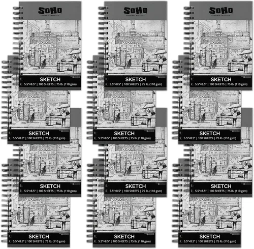 Miniatura 10 de Soho Urban Artist Bloc de bocetos (75 libras/110 gsm), 100 hojas de cuaderno de bocetos encuadernado en espiral para artistas profesionales