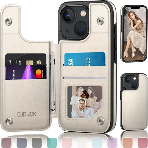 Miniatura 15 de DJDUCK Diseñado para iPhone 13 Funda tipo cartera con tarjetero, [Cubierta de cierre magnético] [Protección de cuero con bloqueo RFID] Fundas a Negro