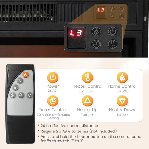 Miniatura 6 de Tangkula Soporte de TV con chimenea para televisores de hasta 65 pulgadas, consola de TV con chimenea eléctrica con control remoto, protección Blanco