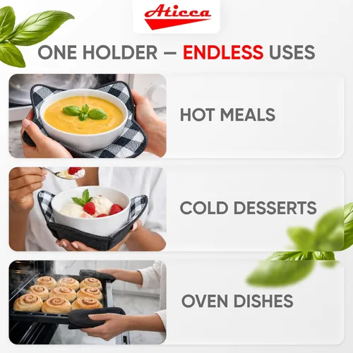 Miniatura 5 de Aticca Juego de 4 almohadillas calientes para tazas de caldo para microondas y platos calientes, multiusos, a prueba de calor Negro