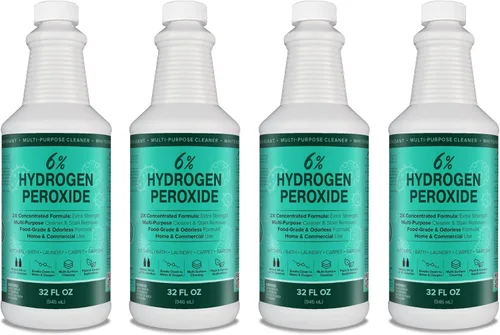Solución de peróxido de hidrógeno al 6% (paquete de 4) de botellas de 32 onzas líquidas (solo H2O2 de grado alimenticio y agua!) – Solución de