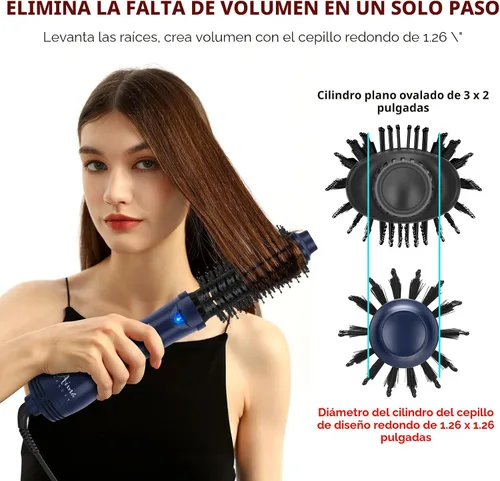 Miniatura 2 de Cepillo secador de cabello, Aima Beauty 4 en 1 con función de alisador y rizador de aire caliente, herramienta de peinado para mujeres, azul Azul