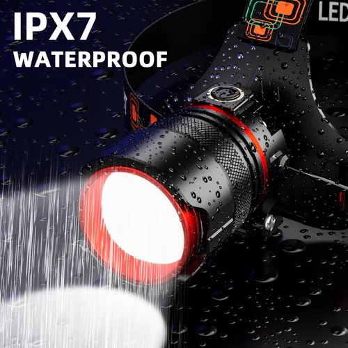 Miniatura 5 de Linterna frontal recargable 99000 lúmenes altos, lámpara LED súper brillante con sensor de movimiento, 12 modos, IPX7 impermeable, ajustable a 125°