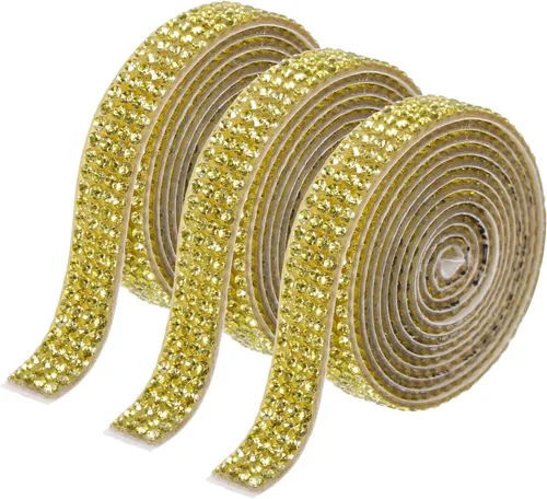 Miniatura 11 de MECCANIXITY 3 rollos de cinta de diamantes de imitación autoadhesiva de 3 yardas y 0.315 in para proyectos de artes y manualidades, pasteles de Beige