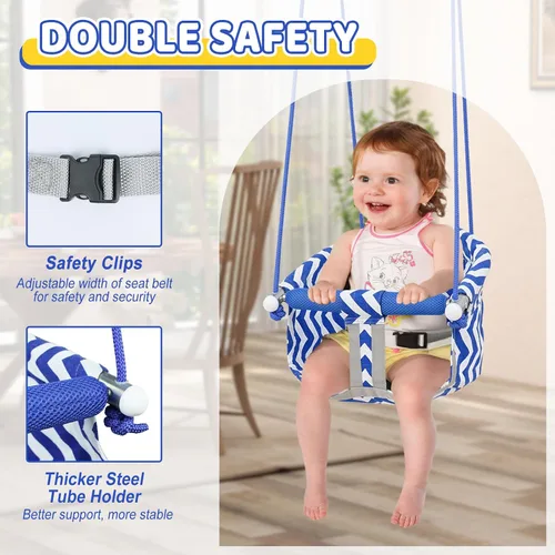 Miniatura 2 de Cómodo asiento de columpio para niños, columpio de bebé resistente, columpios de árbol colgantes de lona with Adjustable Rope, Safety Harness