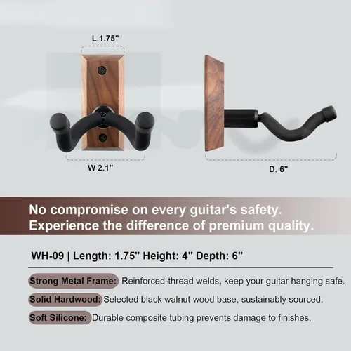 Miniatura 3 de Soporte de pared para guitarra, ganchos para guitarra, soporte para guitarras acústicas y eléctricas, bajo, banjo mandolina, base de madera de nogal