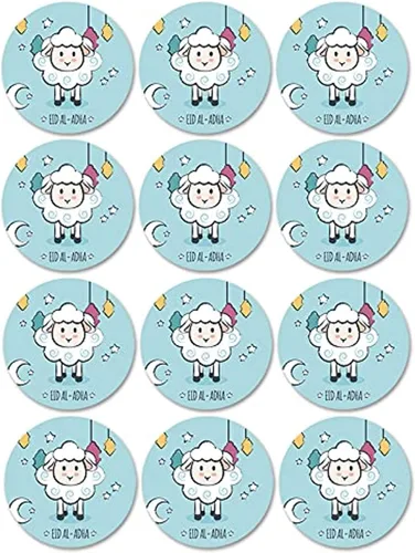 SWYOUN 96 calcomanías de diseño de ovejas Eid Al Adha, decoraciones de fiesta, suministros para fiestas musulmanas islámicas (azul)