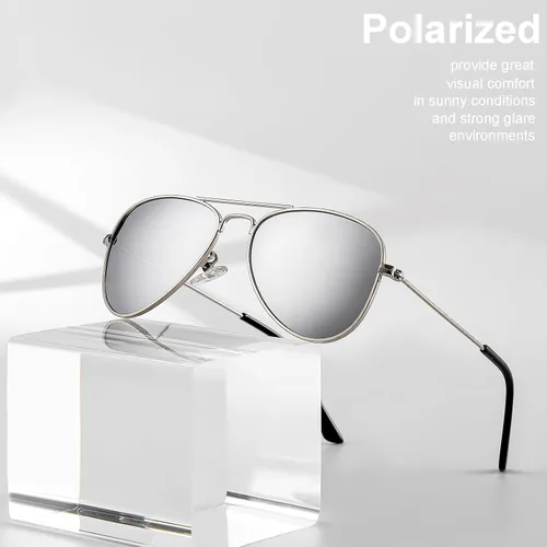 Miniatura 103 de Gleyemor Lentes de sol polarizados estilo aviador para niños y niñas, jóvenes, adolescentes, dos tamaños de 1.969 in y 2.047 in