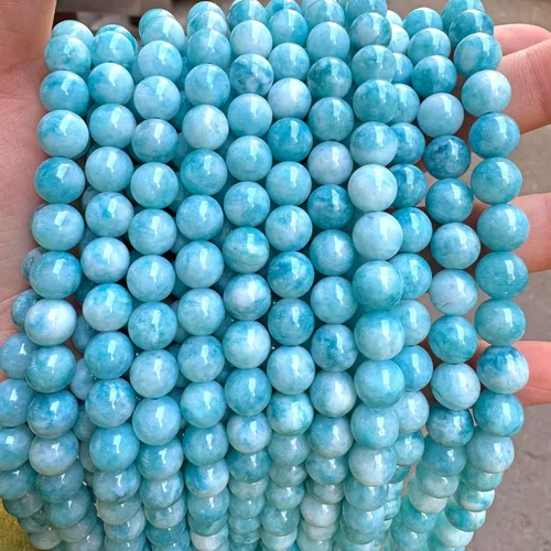 Miniatura 65 de Cuentas de jade verde chino natural, piedras preciosas, cuentas redondas sueltas para hacer joyas, pulsera DIY, collar, 8mm, 45 piezas, 15 pulgadas