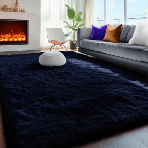 Miniatura 64 de PAGISOFE Alfombras esponjosas de dormitorio de 4 x 6 pies, color negro, alfombra moderna para sala de estar, alfombra lanuda para interiores