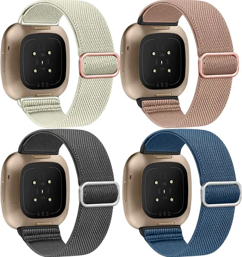 Miniatura 10 de Paquete de 4 correas elásticas de nailon, compatibles con Fitbit Versa 4/Fitbit Versa 3/Fitbit Sense 2/Fitbit Sense, correa ajustable suave