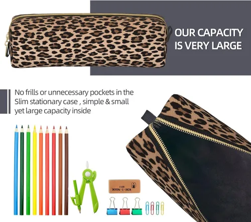 Miniatura 7 de IMPCOKRU Bolsa pequeña para lápices de estudio, bolsa para llaves, leopardo marrón, estuche de almacenamiento de papelería para escuela, oficina