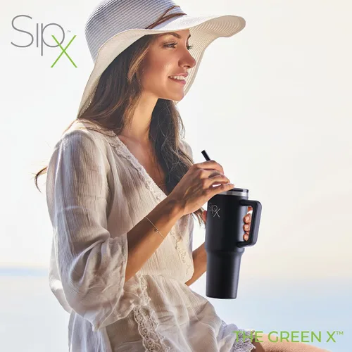 Miniatura 4 de SipX™ Vaso aislado de 30 onzas con asa y pajita, acero inoxidable aislado al vacío, a prueba de fugas, apto para portavasos - Perfecto para café
