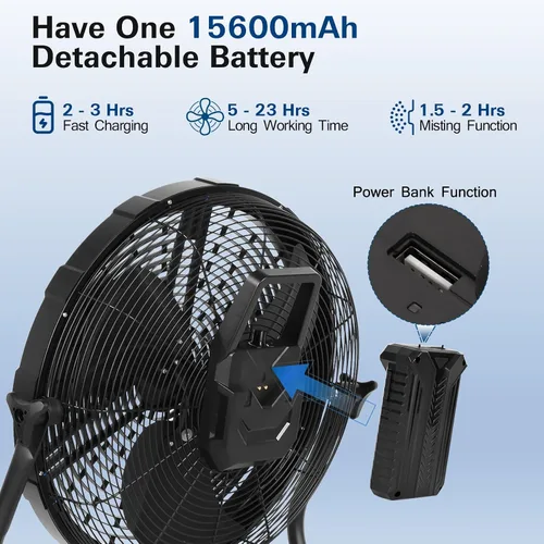 Miniatura 2 de BILT HARD Ventilador de nebulización portátil para exteriores de 12 pulgadas, ventilador de nebulización con batería desmontable de 15600 mAh