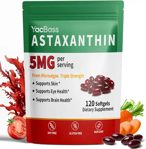 Suplementos de astaxantina de 5 mg - Astaxantina Premium 120 cápsulas blandas para ojos, cerebro, piel y apoyo inmunológico, fuente de microalgas,