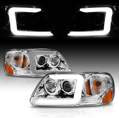 Miniatura 6 de AmeriLite Faros delanteros de cristal negro con juego de aparcamiento en esquina para Ford F150 F-150 Harley Lighting - Conductor y pasajero