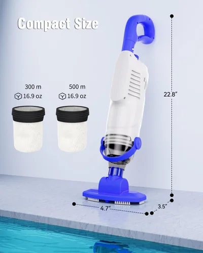 Miniatura 9 de Aspiradora de piscina para piscina sobre el suelo, aspiradora de piscina de mano inalámbrica con succión de 18 GPM, tiempo de funcionamiento de 60