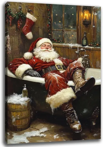 Miniatura 20 de Arte de pared de Navidad para baño, muñeco de nieve de Navidad en la bañera, impresión en lienzo de baño, escena clásica de Navidad, invierno