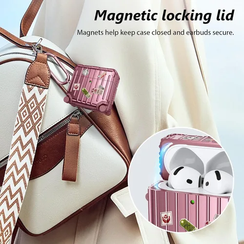 Miniatura 7 de Filoto Funda compatible con Airpods 4, bonito diseño de maleta de moda para Airpods de 4ª generación, funda rígida protectora a prueba de golpes