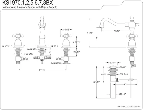 Miniatura 6 de Kingston Brass KS1970BX - Grifo de baño extendido de 8 pulgadas, negro mate Mate negro