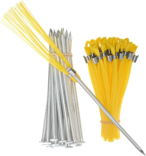 Trail Chasers® Marcadores amarillos, banderas de marcado de suelo de 6 pulgadas (bigotes) con estacas de aluminio, paquete de 25 para topografía y